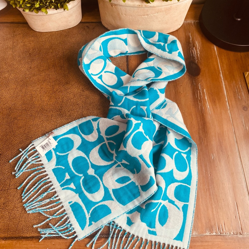 Coach Teal Merino Wool Signature Scarf - Picture 10 of 10